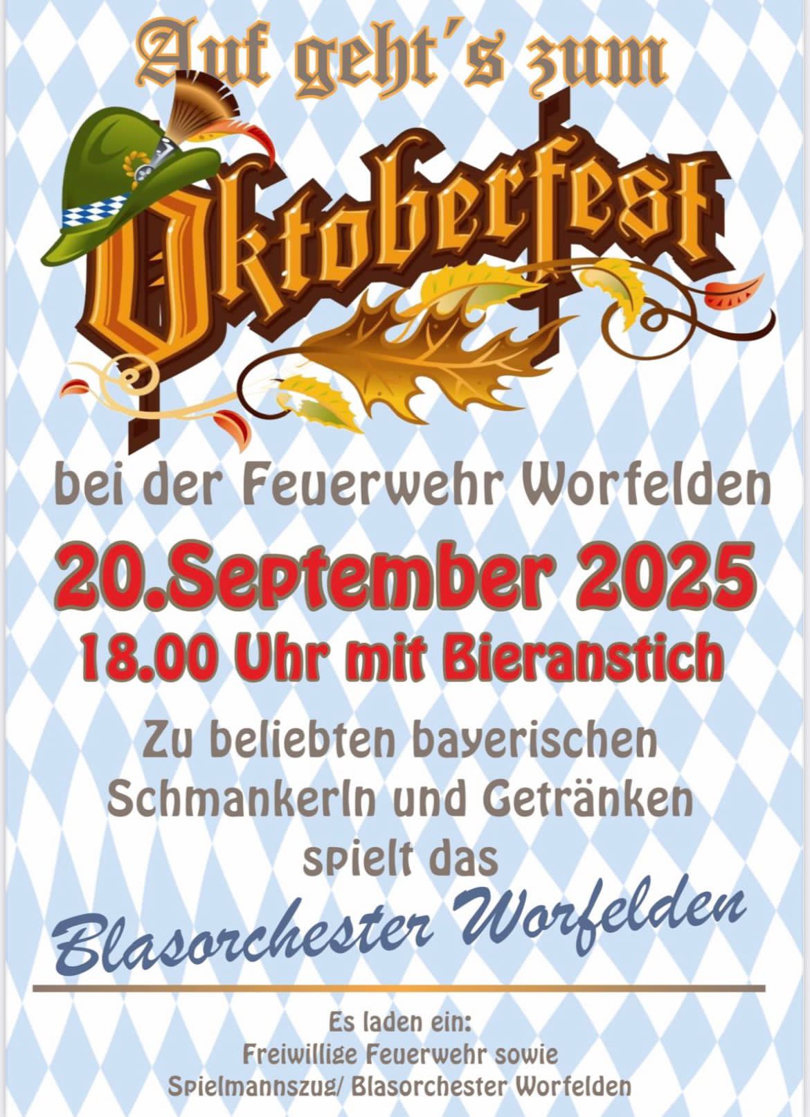 Oktoberfest 2025: 22. September 2025 ab 18 Uhr bei der Feuerwehr Worfelden